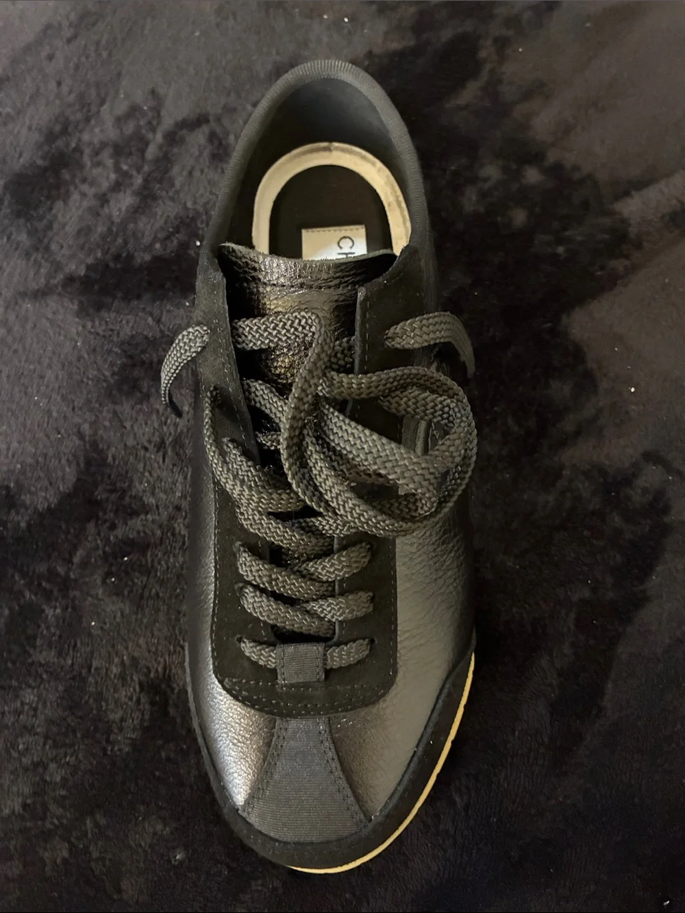 CHANEL Women’s Black Leather & Textile Lace-Up Sneakers